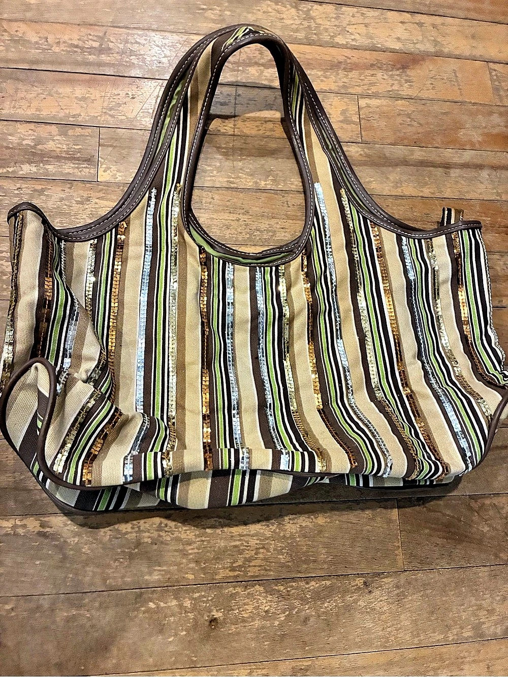 Striped Shoulder Bag in Brown & Green Like New